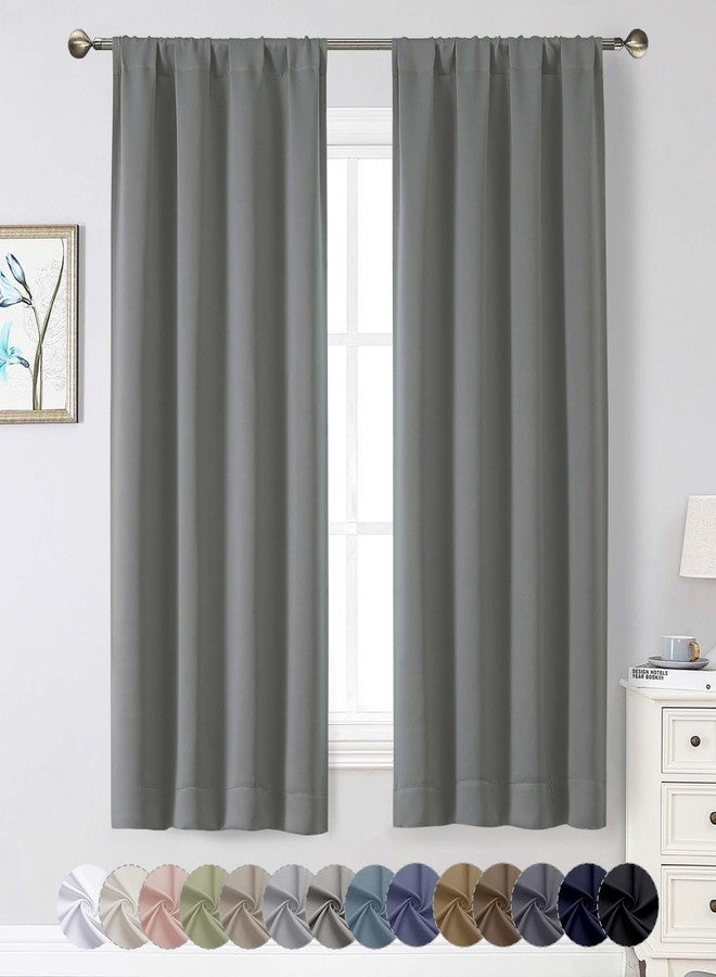 WelvetBLK Light Grey Blackout Curtains for Bedroom Living Room 63 Inch Length 2 Panels Set, Soft Solid Room Darkening Thermal Insulated Window Treatments, Rod Pocket Dining Room Curtains, 40" Wx63 L - Image 1